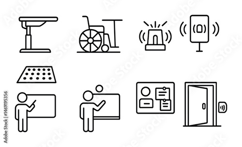Accessibility and assistance icons set – outline, linear, support and aid symbols