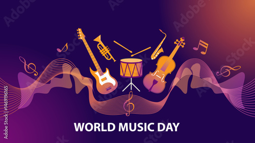 World music day event and musical instruments Background, vector illustration design