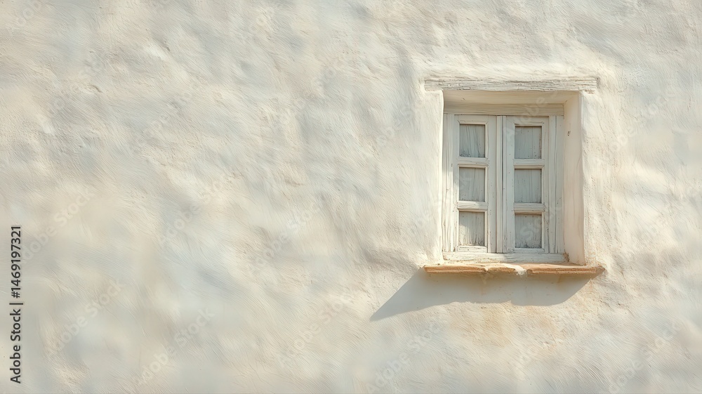Fototapeta premium Aged White Window on a Cream Colored Wall