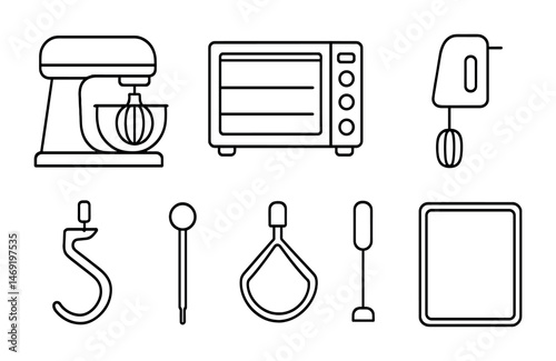 Kitchen appliances outline icons set – minimal, linear, culinary equipment symbols