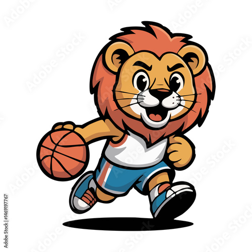 Retro style t shirt design lion character playing basketball