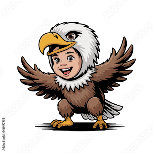 Retro style t shirt design Child in an eagle costume.