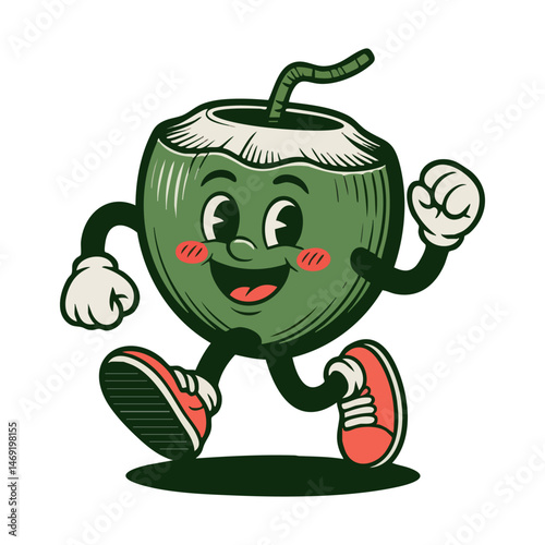 Wallpaper Mural Retro style t shirt design coconut with arms and legs is running. Torontodigital.ca