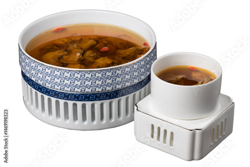Herbal Duck Soup with Wild Mushrooms, Traditional Chinese Food, Isolated Material, Cut out