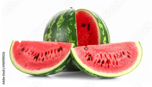 Whole and Sliced Watermelon on White Background