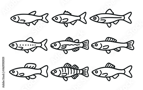 Aquatic animals outline icons set – fish, linear, sea life symbols