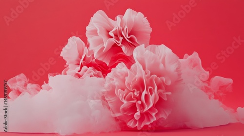 Obraz na płótnie Pink cloudlike formations surrounding carnations floating above a gentle pastel background w salonie