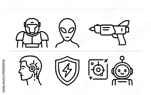 Futuristic tech icons set – outline, linear, science and cyber symbols