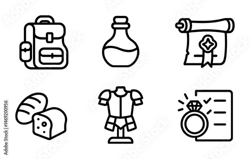 Medieval adventure icons for gaming and fantasy design projects