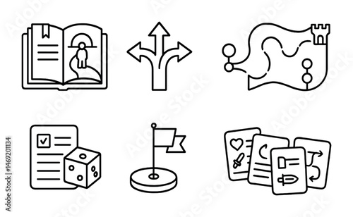 Adventure and navigation outline icons set – map, direction, travel planner symbols