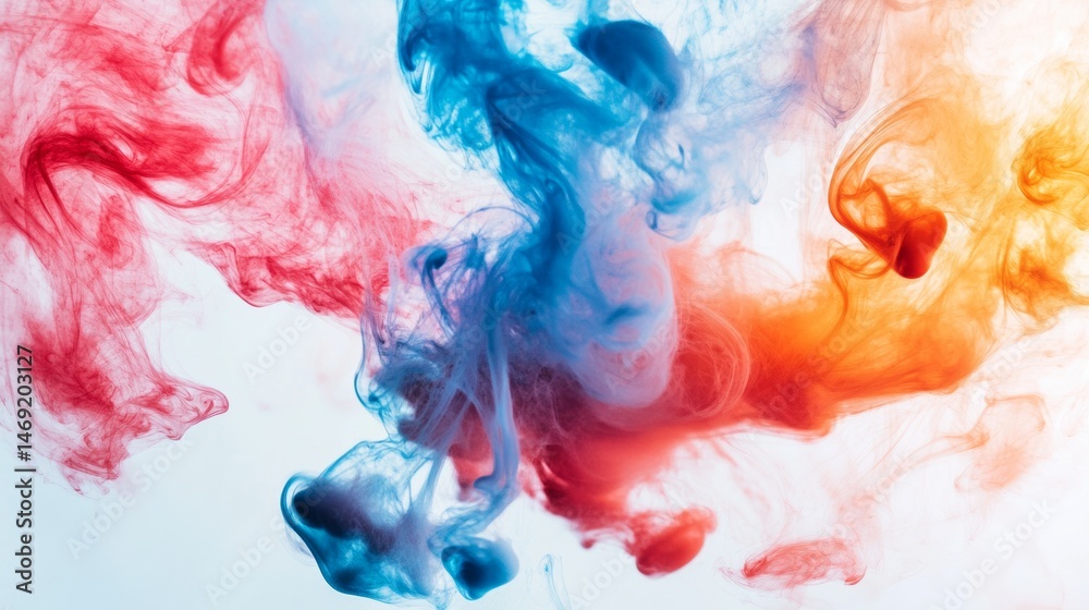 Colorful red and blue ink dissolving in water dynamic cloudlike formation creative fluid design art