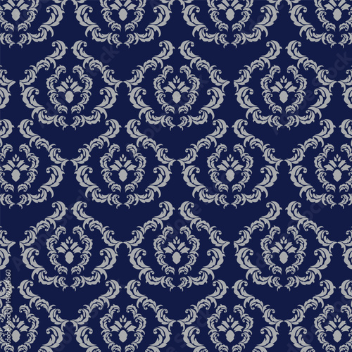 Seamless pattern with damask ornaments. Textured background.