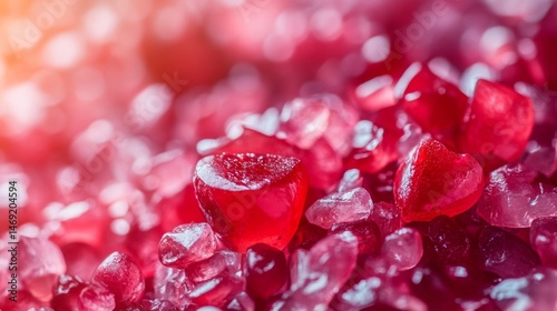 Obraz na płótnie Macro shot of red pomegranate seeds glistening with dew drops under vibrant natural backlight w salonie