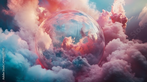 Obraz na płótnie Fantasy cloudscape with glowing orb and vivid pink and purple skies in dreamy surreal scene w salonie