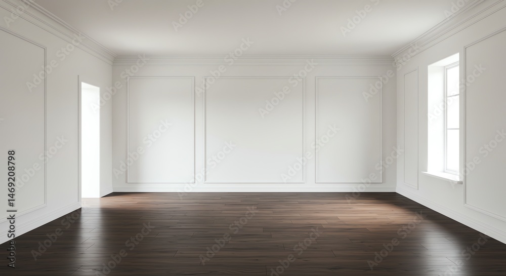 Fototapeta premium Empty room interior with dark wood floor