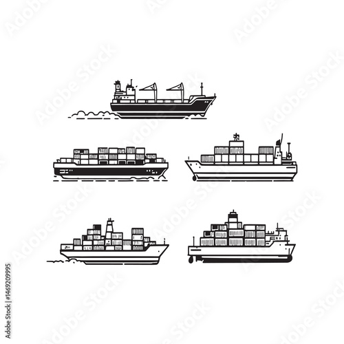 Simplified Vector Illustration of Cargo Container Ship