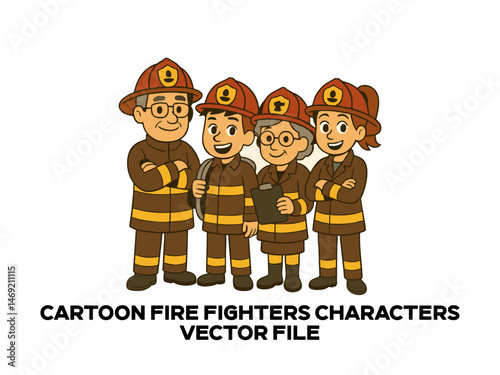 Cartoon fire fighters Vector Character Designs. 2d vector illustrations of cartoon characters. Cartoon Old man, boy, old woman and girl. Editable EPS file.
