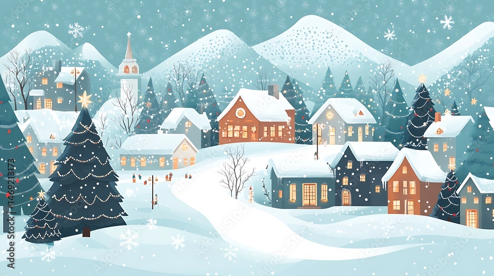 Fototapeta premium Snowy village winter Christmas scene.