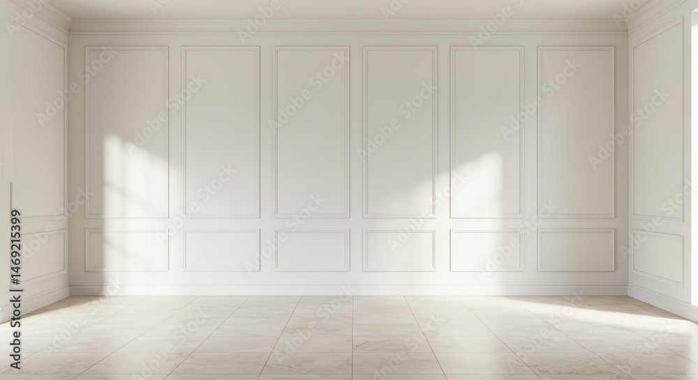 Fototapeta premium Empty room with white walls and tile floor