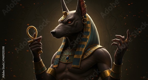 Anubis Holding Ankh Egyptian God of Afterlife Costume and Concept