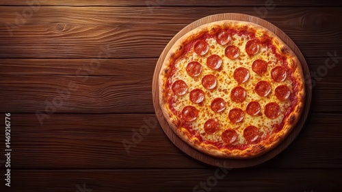 Delicious pepperoni pizza on a wooden surface.