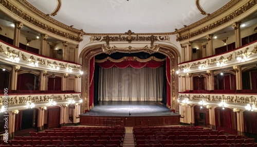 Elegant Historic Theater Interior with Red Seating and Golden Accents