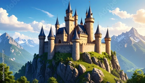 Wallpaper Mural Majestic Fairy Tale Castle Surrounded by Mountains and Blue Sky Torontodigital.ca