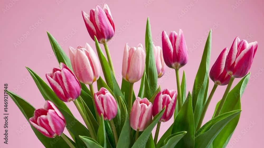 Vibrant pink tulips in full bloom against soft pink background Vibrant pink tulips in full bloom against soft pink background