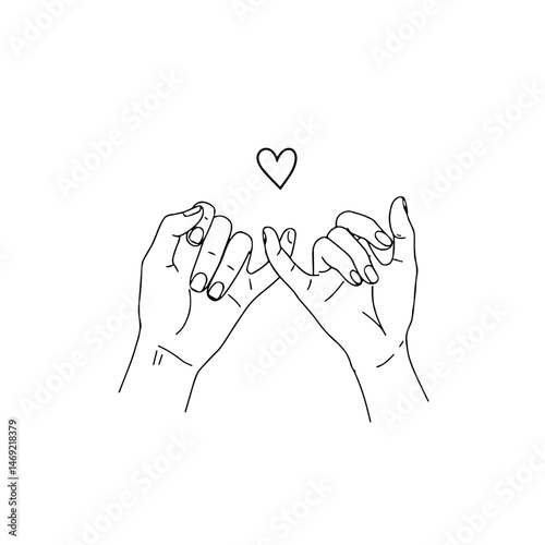 Interlocking hands forming a pinky promise with a heart  