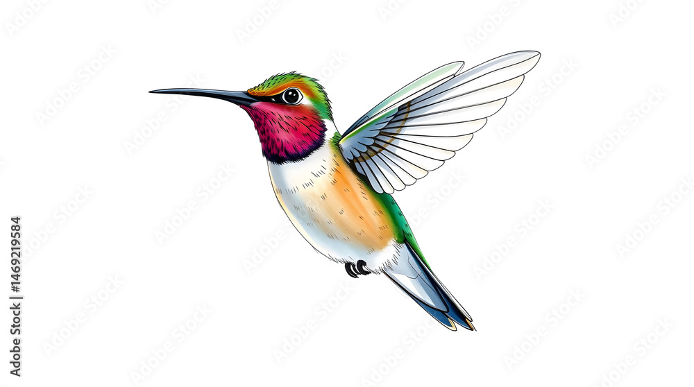 Fototapeta premium Colorful Hummingbirds in Flight – Elegant Tiny Birds with Vibrant Wings