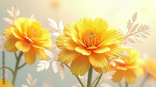 Fototapeta Naklejka Na Ścianę i Meble -  A colorful bouquet of orange and yellow flowers, including daisies and gerbera, showcases the beauty of nature's floral bloom