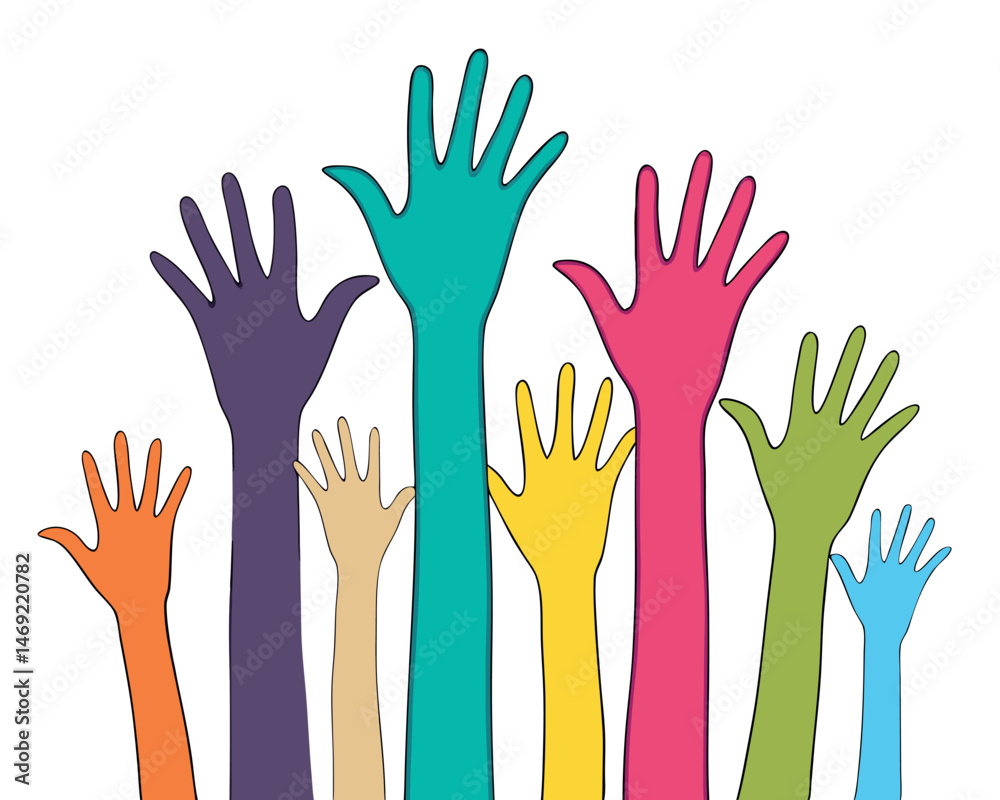 Colorful Hands Raised in Unity Colorful Hands Raised in Unity