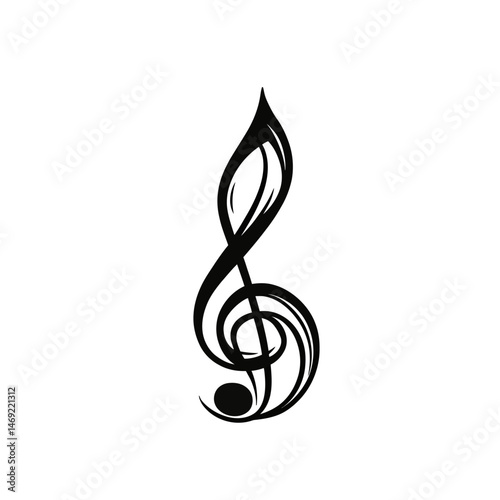 Black stylized treble clef music symbol with flowing curves isolated on white background vector illustration of melodic note design element for music concept