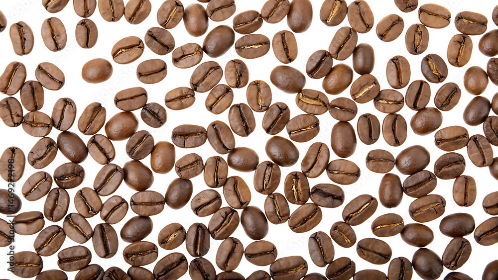 Obraz premium many coffee beans top view isolated on white background PNG