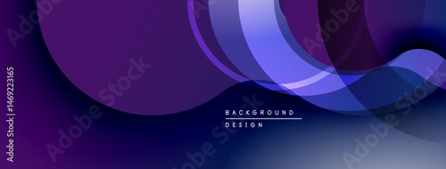 Abstract flowing shapes, purple hues dominate design. Gradient transitions create depth, modern aesthetic. Minimal text present.