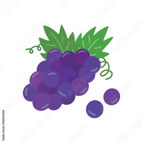 Grape Vector with Leaves – Flat Design Purple Grapes