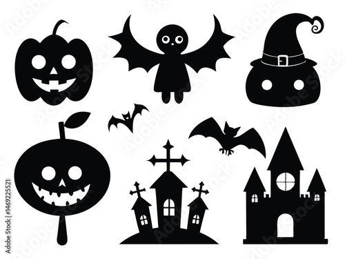 Set of halloween vector silhouette, Set of halloween icons silhouette illustration vector design