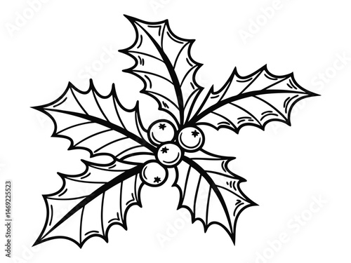 Holly berry black line icon, Christmas symbol, editable stroke vector design element