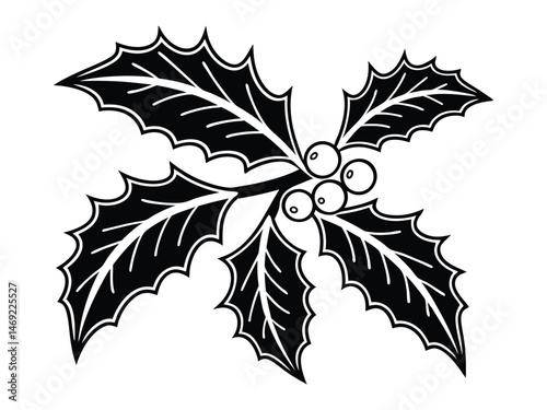 Holly berry black line icon, Christmas symbol, editable stroke vector design element