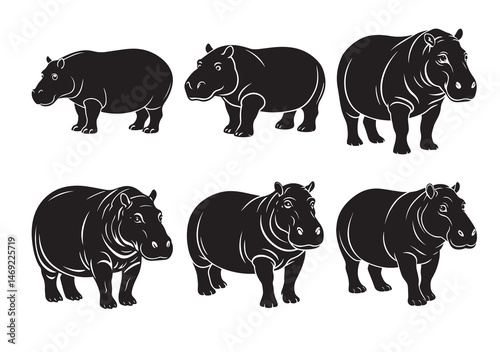 Hippo Silhouette Vector Set
