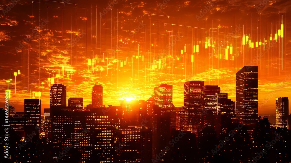 Fototapeta premium economic and sunset over city
