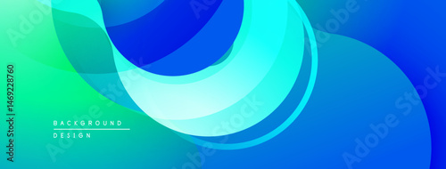Abstract flowing shapes, vibrant blues, greens create dynamic background. Smooth gradients suggest movement, depth. Modern design element.