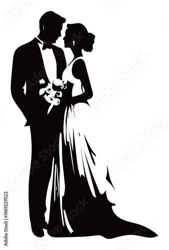Wallpaper Mural Wedding Couple Elegant Silhouette Illustration Torontodigital.ca