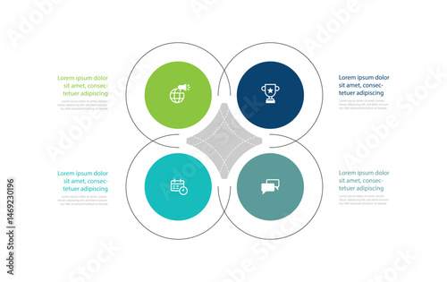 4 circle line template infographic with icons suitable for business information and web presentation.