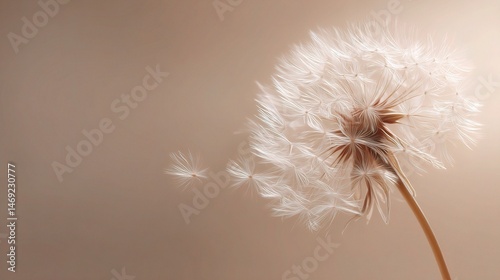 Delicate Dandelion Fluff Floating Gently on a Soft Beige Background