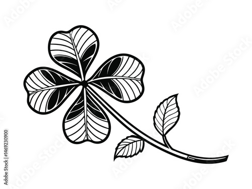Four-leaf clover icon. Black icon isolated on a white background. Clover silhouette. Simple icon. Website page and mobile app design vector element
