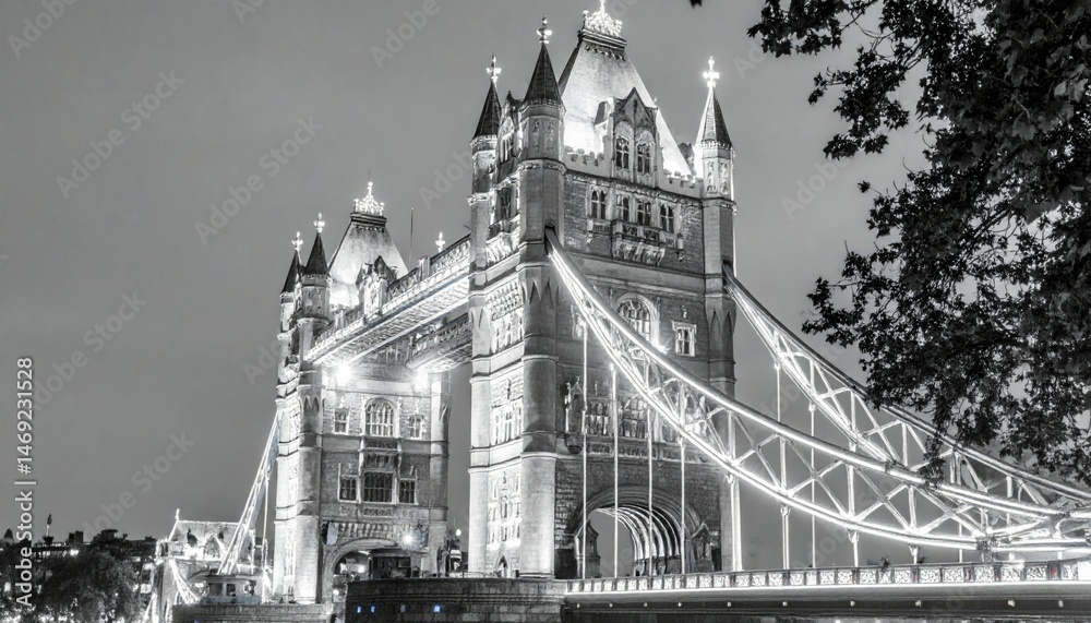 Obraz premium Stunning Black and White Night View of Tower Bridge in London