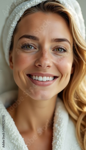 A woman displays a radiant smile, embodying happiness and gratitude as she celebrates Mother's Day with warmth and love