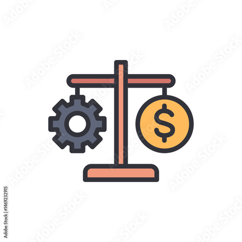 Conceptual equilibrium showcasing balance between industrial gear and currency coin