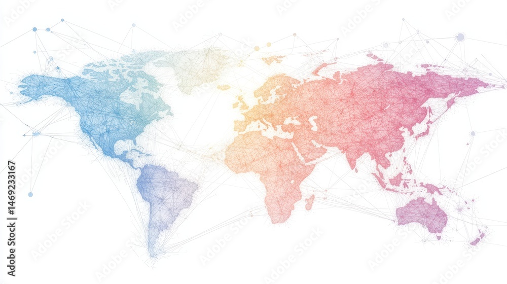 Fototapeta premium Global network map with pastel hues.